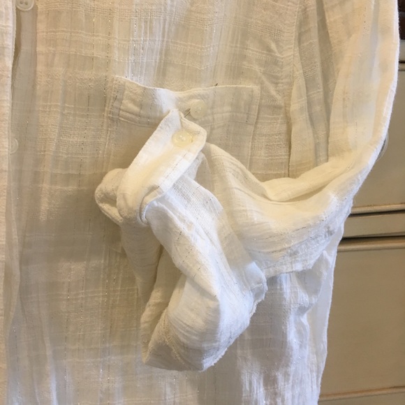 Chico’s white sparkle stripe tab-sleeve top - Picture 2 of 6